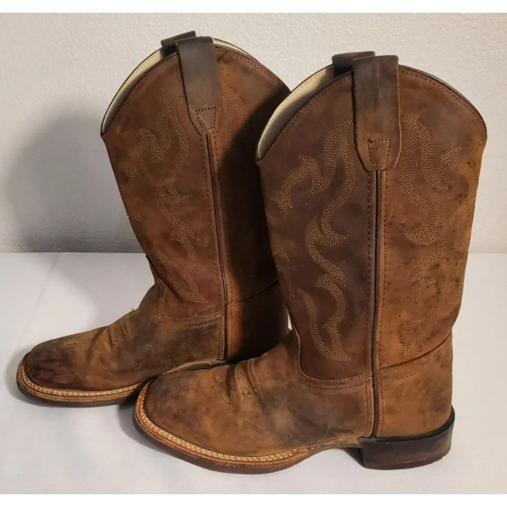 Cody James BBSC1904 Brown Leather Square Toe Cowboy Western‎ Boots Youth Size 4D